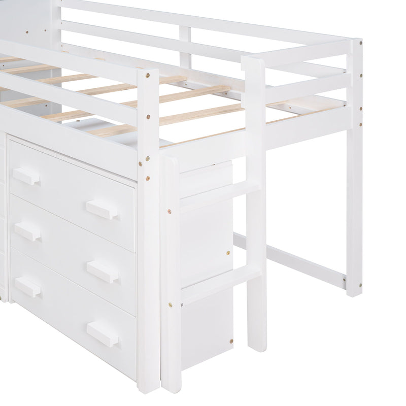 Twin Size Loft Bed With Cabinet And Shelf