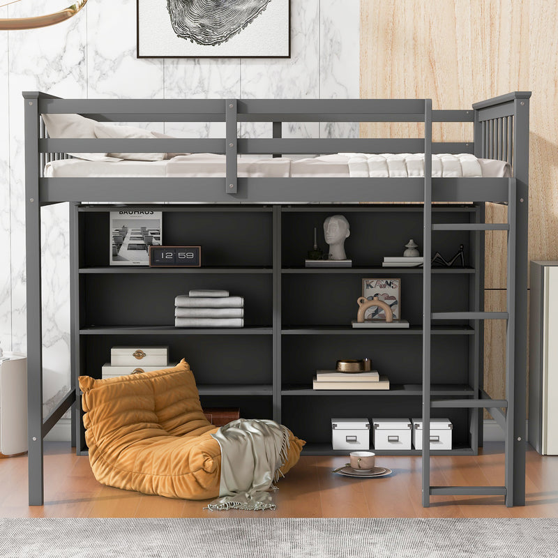 Twin Size Loft Bed with 8 Open Storage Shelves and Built-in Ladder, Gary