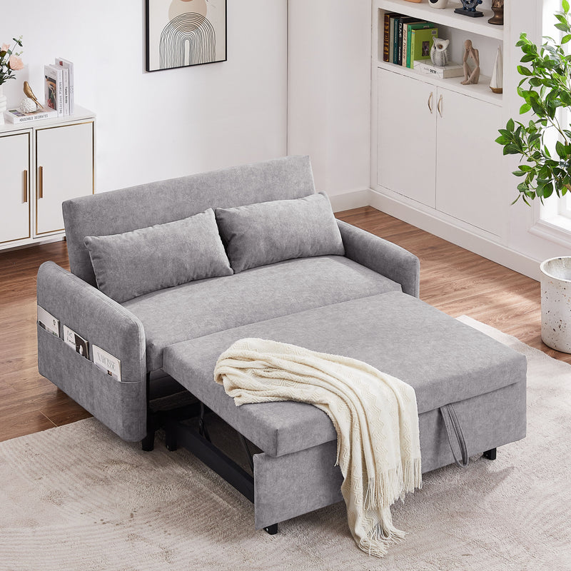 Pull Out Sleep Sofa Bed Loveseats Sofa Couch With Adjsutable Backrest, Storage Pockets, 2 Soft Pillows, USB Ports For Living Room