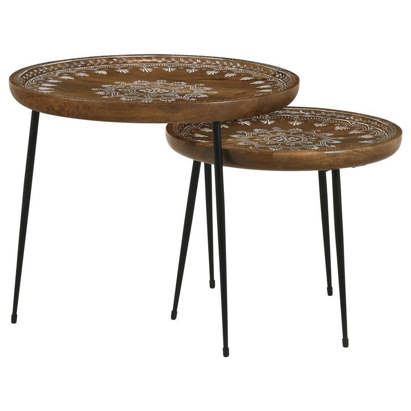 Nuala - 2 Piece Round Nesting Table With Tripod Tapered Legs - Honey And Black