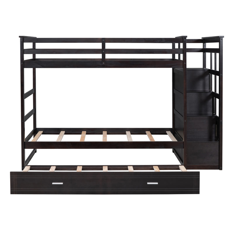 Twin Over Twin Bunk Bed with Trundle and Staircase,Espresso(OLD SKU:LT000068AAP)