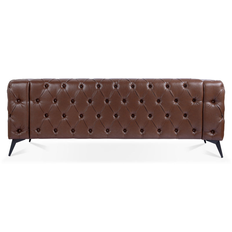 84.06" Width Traditional Square Arm Removable Cushion 3 Seater Sofa - Dark Brown