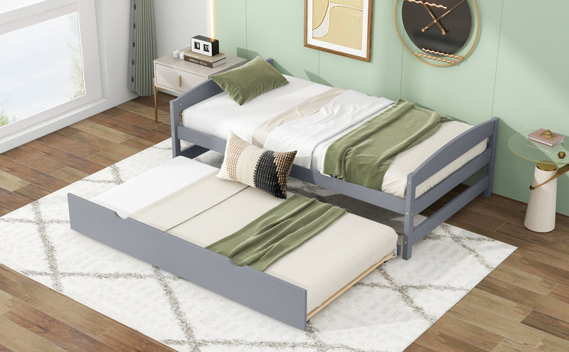 Twin Size Platform Bed with Twin Size Trundle, Gray