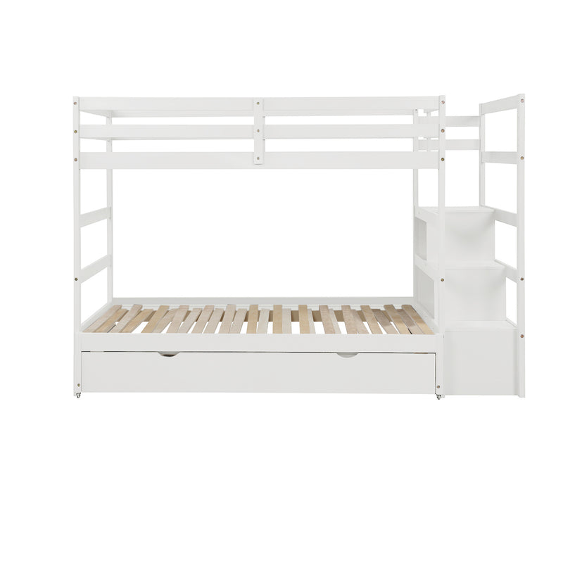 Twin over Twin/King (Irregular King Size) Bunk Bed with Twin Size Trundle, Extendable Bunk Bed   (White)(OLD SKU :LP000032AAK)