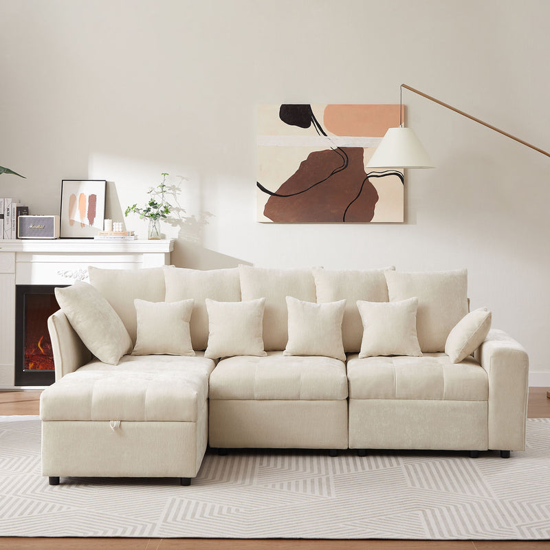 Sectional Sofa Modular Sofa Couch With Three USB Ports, A Removable Storage Ottoman And Five Back Pillows For Living Room