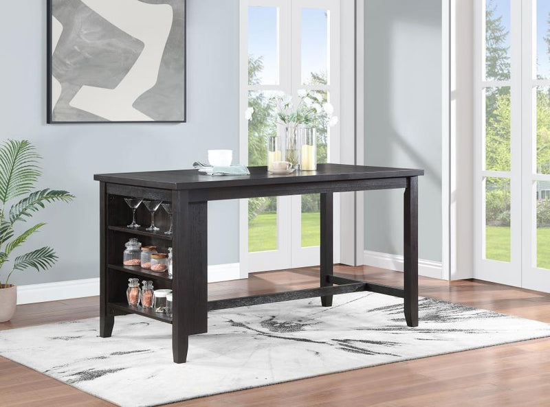 Elliston - Rectangular Counter Height Dining Table With Storage Shelves - Dark Grey