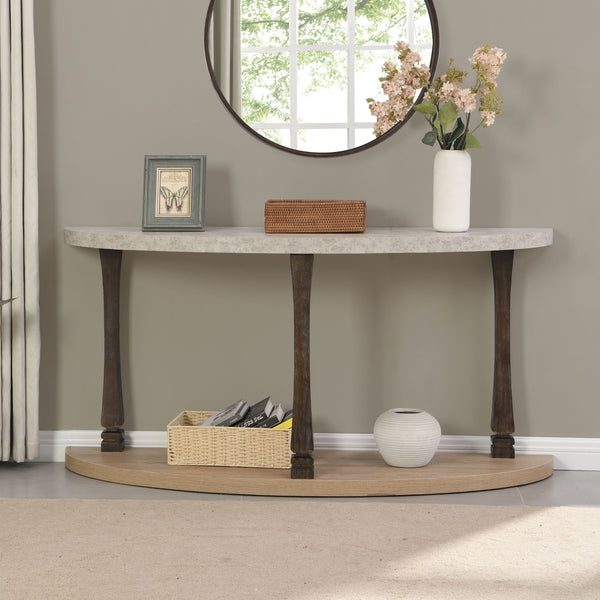 48" Long Semi Circle Demilune Sofa Table For Small Hallway Entryway Space, Wooden Half Moon Sturdy Console Tables - Gray / Natural