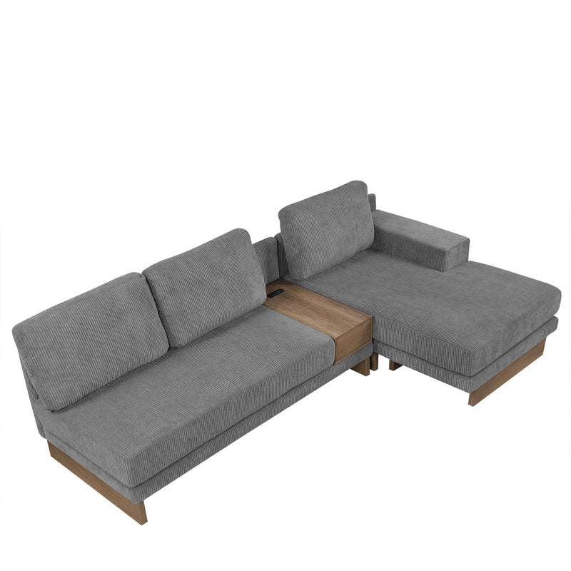 L-Shaped Sofa Sectional Sofa With Two USB Ports And Two Power Sockets, A Storage Drawer And A Reversible Chaise Lounge For Living Room