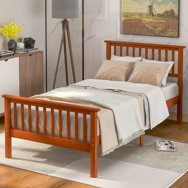 Twin Platform Bed With Headboard And Footboard - Oak