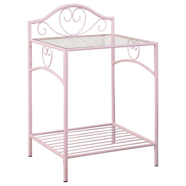 Massi - 1-Shelf Nightstand With Glass Top - Powder Pink