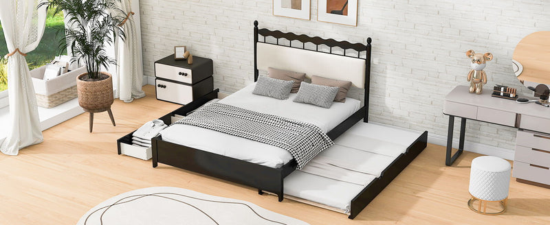 Wooden Storage Platform Bed, With 2 Big Drawers & Trundle