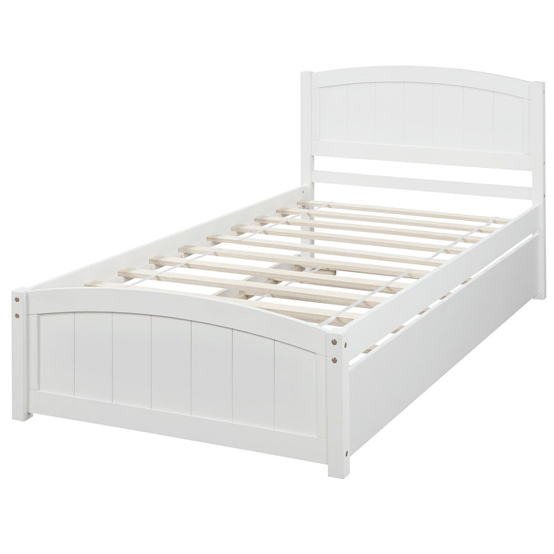 Twin Size, Platform Bed With Trundle - White