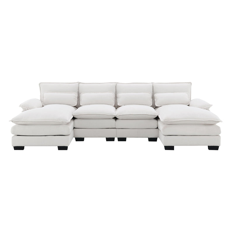 Modern U-Shaped Sectional Sofa With Waist Pillows, 6 Seat Upholstered Symmetrical Sofa Furniture, Sleeper Sofa Couch With Chaise Lounge For Living Room