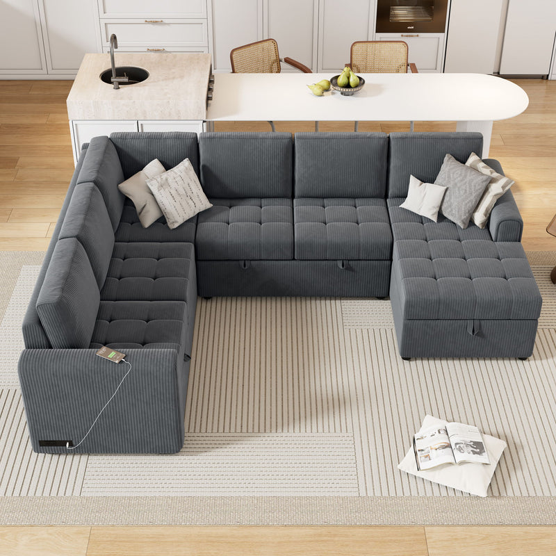 U-Shaped Sofa Sectional Sofa Pull-Out Sofa Bed With A Storage Chaise Lounge, Charging Devices For Living Room