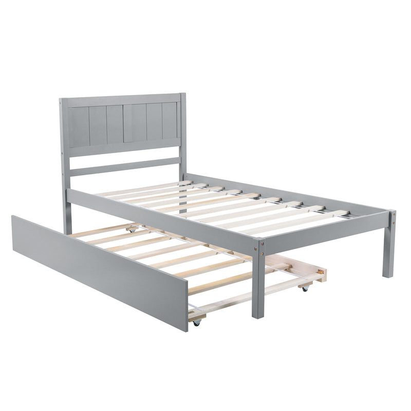 Twin Size Platform Bed With Trundle - Gray