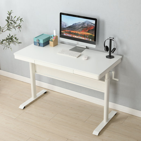 47.24" Standing Desk With Metal Drawer, Adjustable Height Stand Up Desk, Sit Stand Home Office Desk, Ergonomic Workstation - White