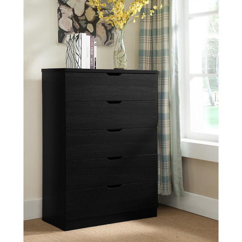 Modern Five Drawer Clothes And Storage Chest Cabinet With Cutout Handles