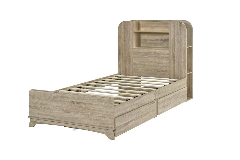 Twin Size Storage Platform Bed Frame with with Two Drawers and Light Strip Design in Headboard,Natural