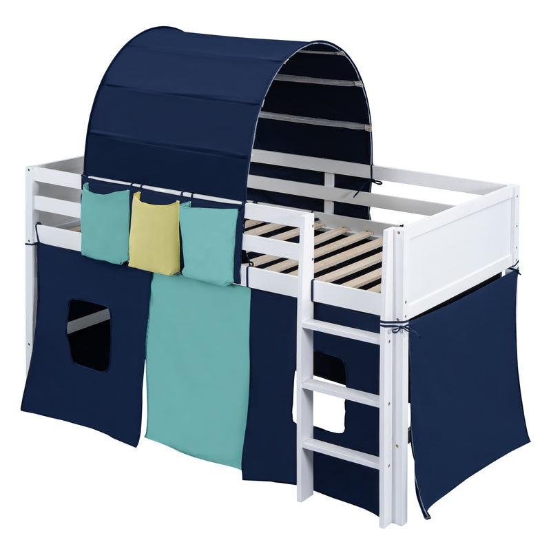 Twin Size Loft Bed with Tent and Tower  and  Three Pockets- Blue