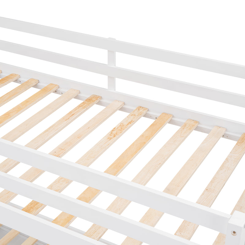 Wood Twin over Full Bunk Bed with Hydraulic Lift Up Storage, White