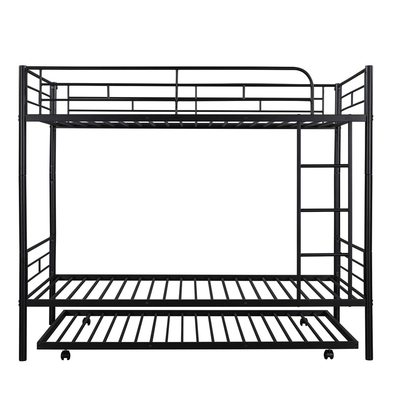 Twin-Over-Twin Metal Bunk Bed With Trundle,Can be Divided into two beds,No Box Spring needed ,Black ( old sku: MF194806AAB )