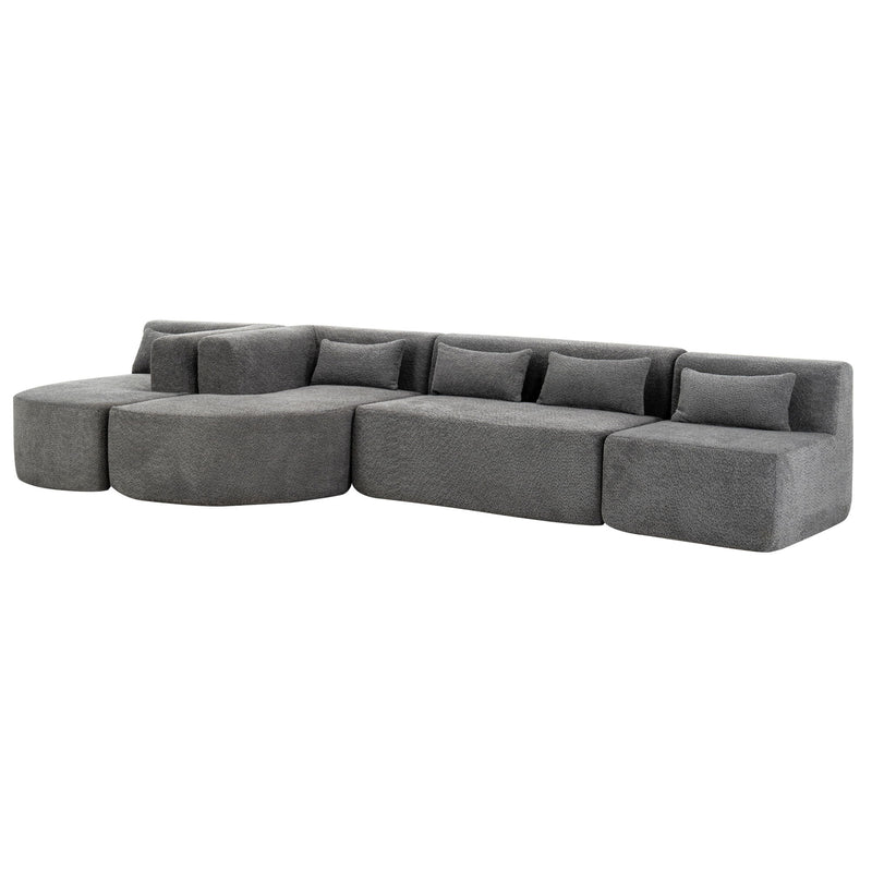 Upholstered Sofa Free Combined Sofa Couch With Two Chaise Lounge And Five Back Pillows For Living Room - Light Gray