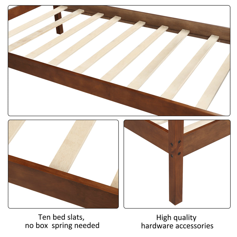 [Not allowed to sell to Walmart]Twin Size  Wood Platform Bed with Headboard and Wooden Slat Support (Walnut)