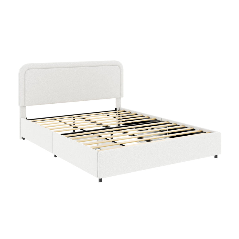 Liv - Patented 2-Drawers Queen Upholstered Storage Platform Bed - Ivory Boucle