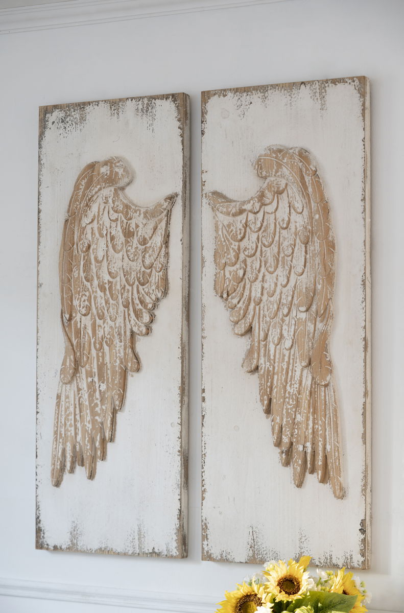 Feather Wing Wall Panels With Distressed Finish, Rectangle Hanging Wall Art (Set of 2) - Multicolor