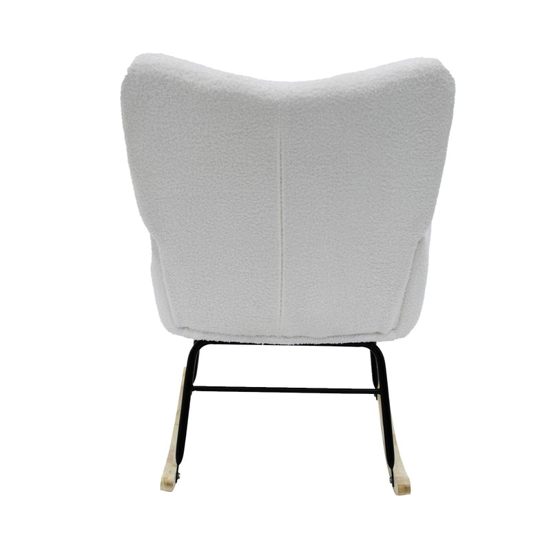 Modern Rocking Chair, Teddy Fabric Chair With High Backrest, Rocking Accent Chairs For Nursery, Living Room, Bedroom - White