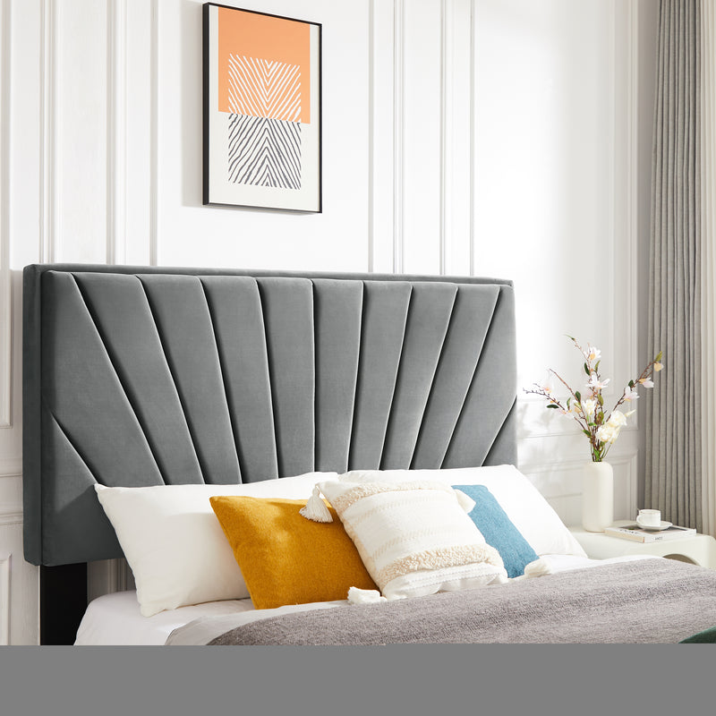 B108 Queen bed with one nightstand, Beautiful line stripe cushion headboard , strong wooden slats + metal legs with Electroplate