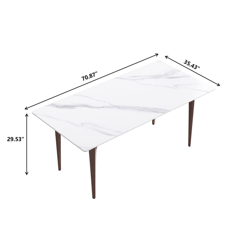 70.87" Modern Artificial Stone Straight Edge Metal Leg Dining Table, Can Accommodate 6-8 People - White