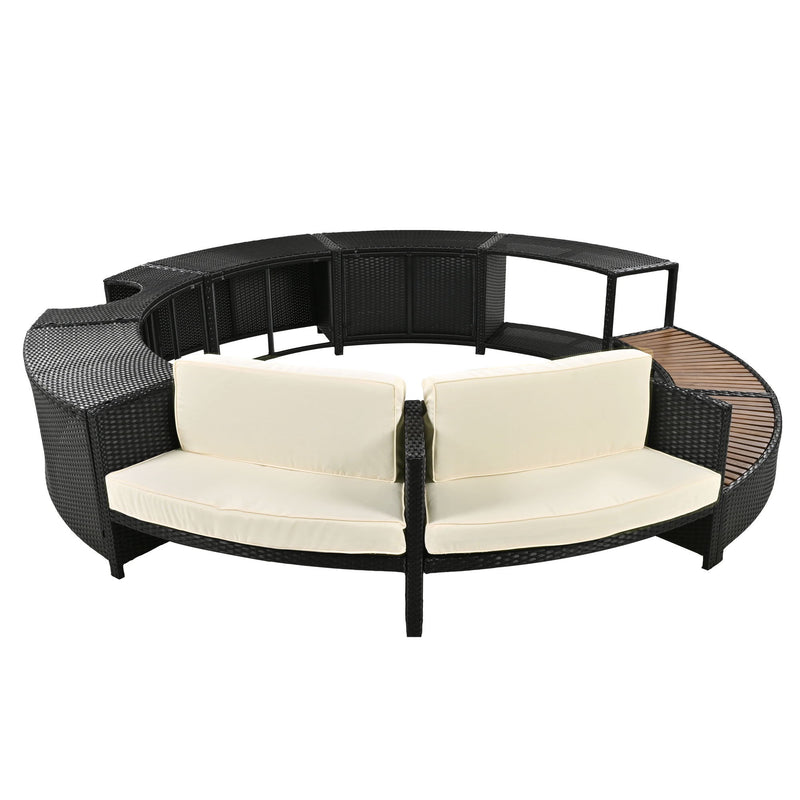 Spa Surround Spa Frame Patio Rattan Sofa Set With Storage Spaces, Mini Sofa And Comfortable Cushion For Patio, Backyard