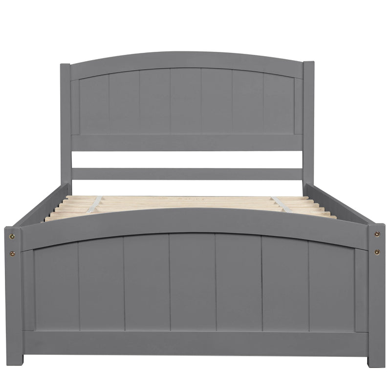 Twin Platform Bed With Headboard, Footboard And Wood Slat Support - Gray