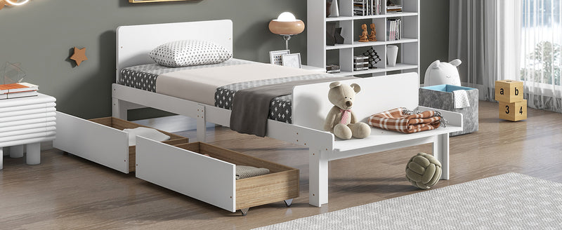 Twin Bed with Footboard Bench,2 drawers,White