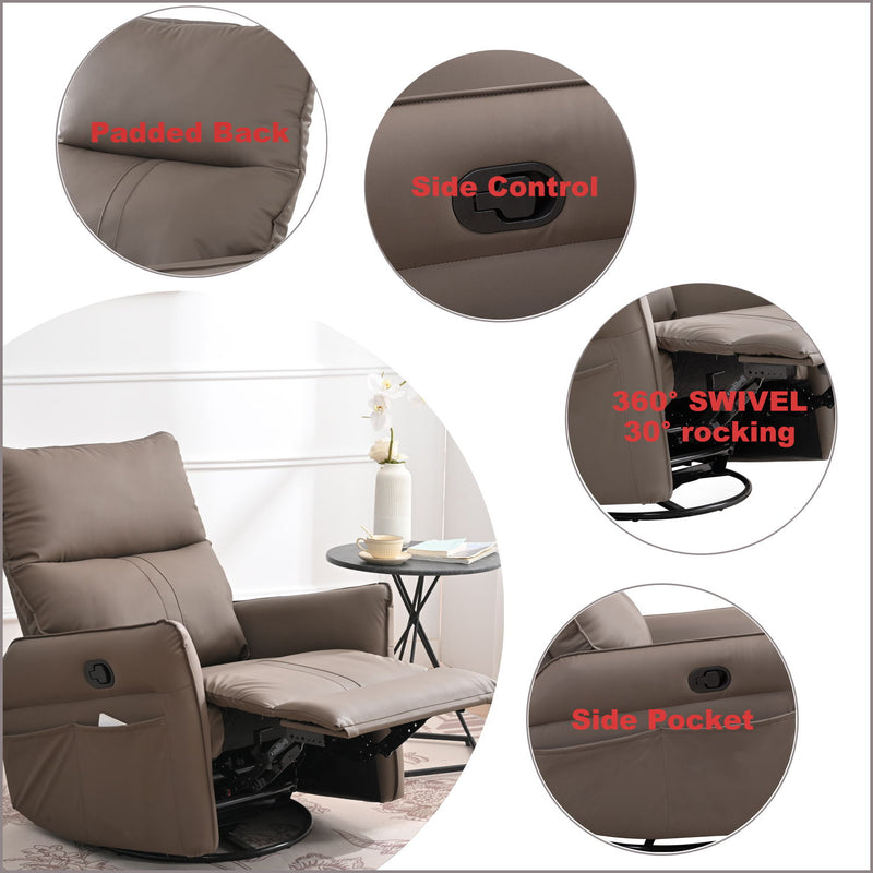 Rocking Recliner Chair, 360 Degree Swivel Nursery Rocking Chair, Glider Chair, Modern Small Rocking Swivel Recliner Chair For Bedroom, Living Room Chair Home Theater Seat, Phone Holder