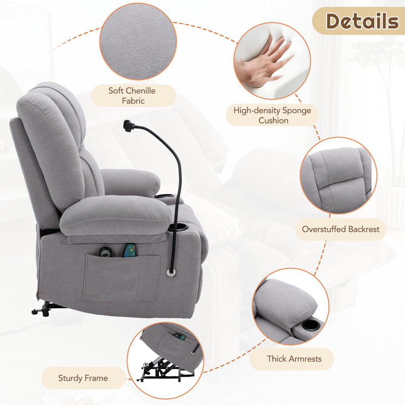 Power Lift Recliner Chair Electric Recliner For Elderly Recliner Chair With Massage And Heating Functions, Remote, Phone Holder Side Pockets And Cup Holders For Living Room