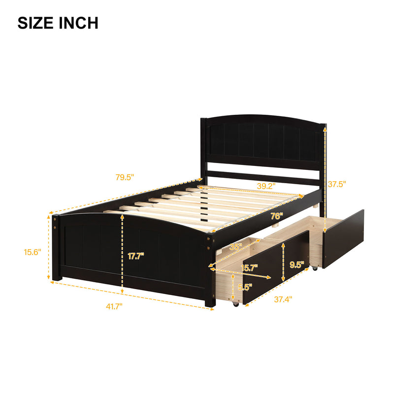 Twin Size Platform Bed With Two Drawers - Espresso