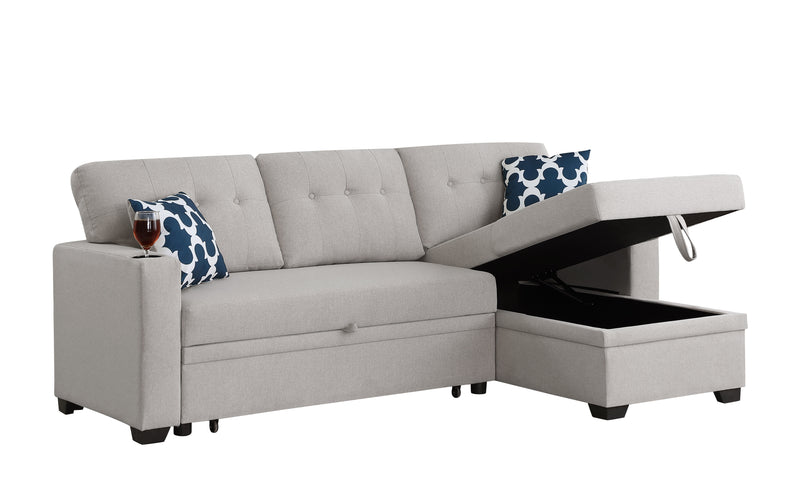 82" Width Sectional With Storage Chaise And Cupholder Armrest