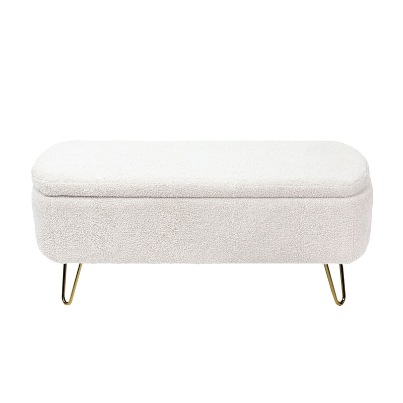 Storage Ottoman Bench For End Of Bed Gold Legs, Modern Camel Faux Fur Entryway Bench Upholstered Padded With Storage For Living Room Bedroom