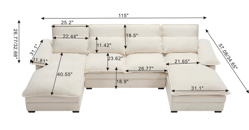 U Shaped Modular Sectional Sofa Couch, 6 Deap Seats Corne with 4 waist poillows, Oversized Convertible Upholstery Symmetrical Sofá Cloud Couches with Double Chaise&Memory Foam for Living Room, BEIGE