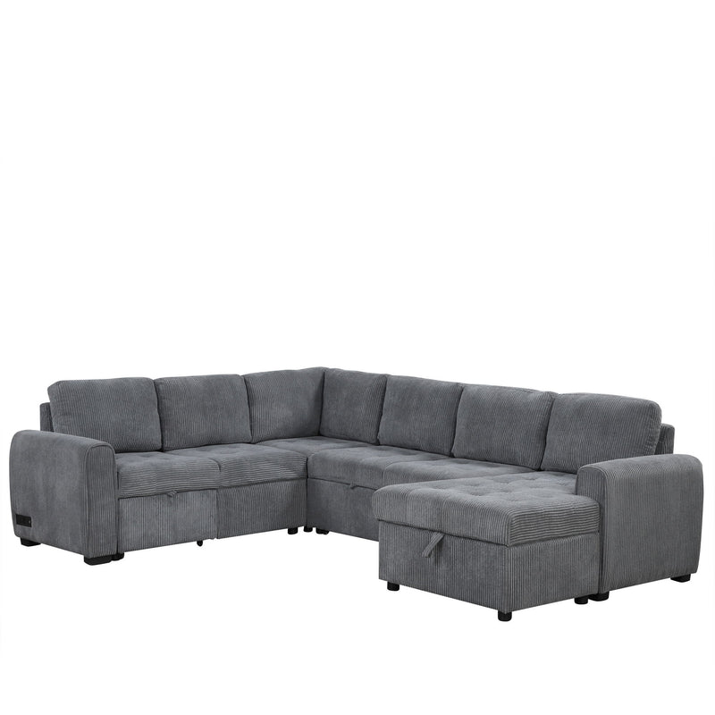 U-Shaped Sofa Sectional Sofa Pull-Out Sofa Bed With A Storage Chaise Lounge, Charging Devices For Living Room - Gray