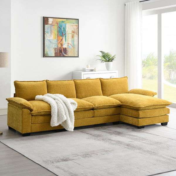 Modern L Shaped Chenille Cloud Sofa With Double Seat Cushions, 5 Seat Upholstered Indoor Furniture, Sleeper Sofa Couch With Chaise Lounge For Living Room, Apartment, 3 Colors - Ginger