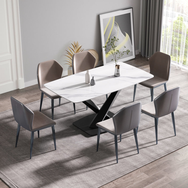 63" Modern Artificial Stone Dining Table, 6 People - White / Black