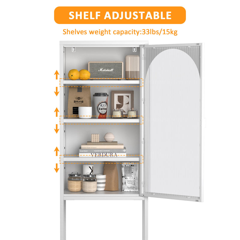 Metal Glass Door Display Storage Cabinet - 5 Tier Cube Bookshelf Storage Cabinet With 3 Adjustable Shelves For Kitchen, Dining Room, Living Room, Bathroom, Home Office - Antique White