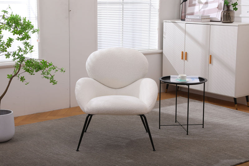 Modern Sherpa Chairs Accent Armchairs For Living Dining Room, Upholstered Chairs With Metal Legs, Comfy And Soft Chairs For Bedroom, Cute Vanity Chairs