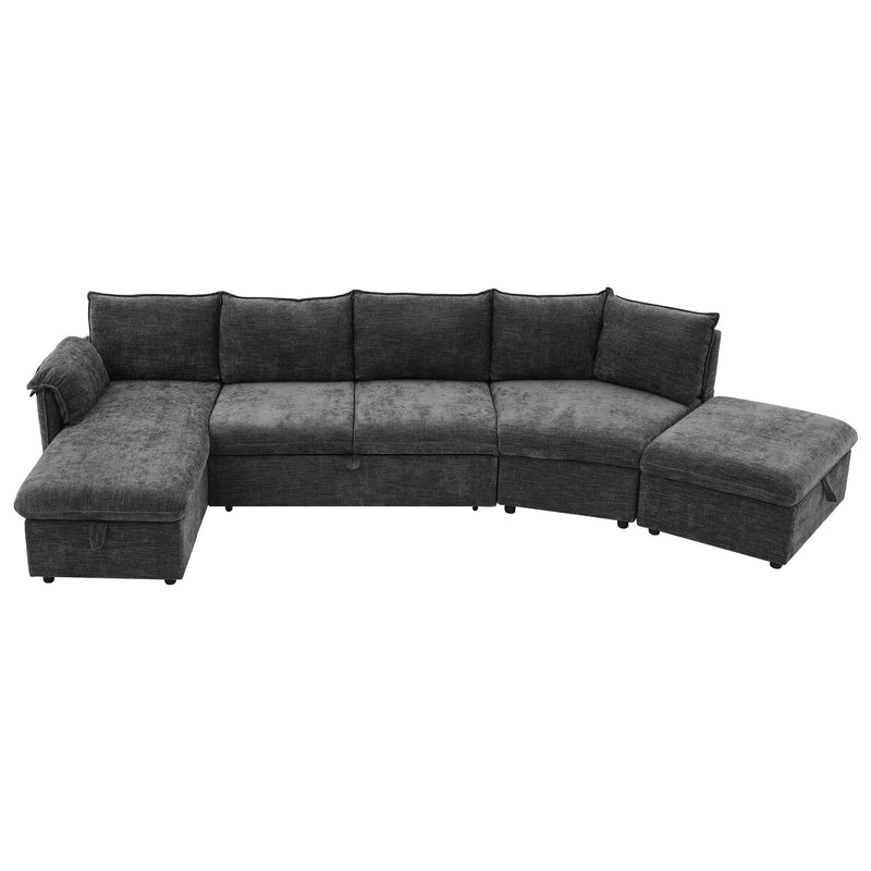 L-Shaped Sofa Sectional Sofa Couch Pull-Out Sofa Bed With A Movable Storage Ottoman, A Storage Chaise Lounge And Two USB Ports For Living Room