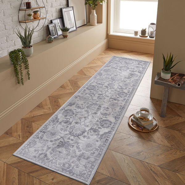 Marfi - 2' x 8' Oriental Non-Shedding Living Room Bedroom Dining Home Office Stylish And Stain Resistant Area Rug - Gray / Silver