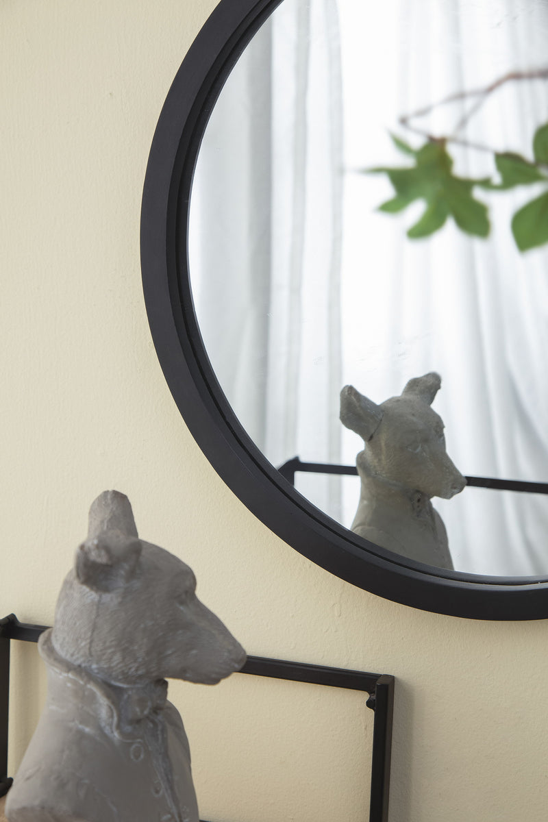 Circle Wall Mirror With Wooden Frame And Walnut Finish, Wall Mirror For Living Room Dining Room