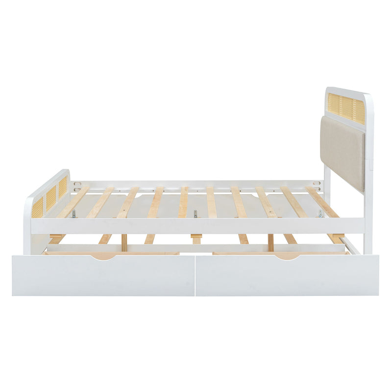 Wooden Platform Bed With Trundle And 2 Drawers